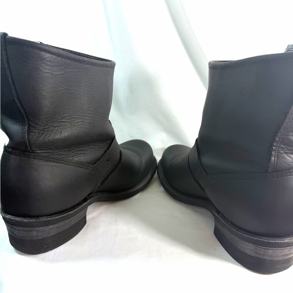 Women's 8.5 M FRYE 701 Leather Engineer Short Boots Black Moto Biker Buckle - Picture 9 of 13